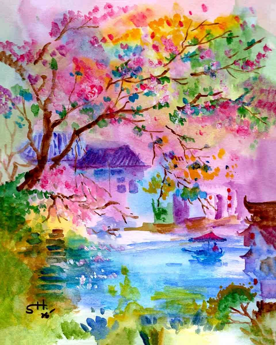 Asian art, unique painting, home decor, wall decor, wall art